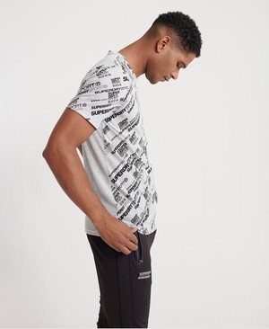 Superdry Active Loose All Over Print Férfi Pólók Világos Szürke/Fekete | QOJIH2863